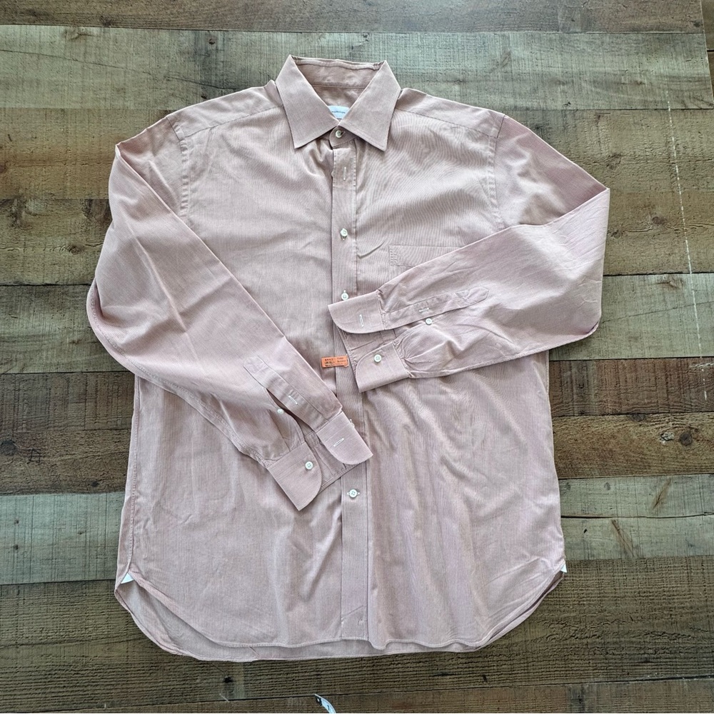 Ermenegildo Zegna Casual Button Down Shirt Orange White Check 100% Cotton Sz 44
